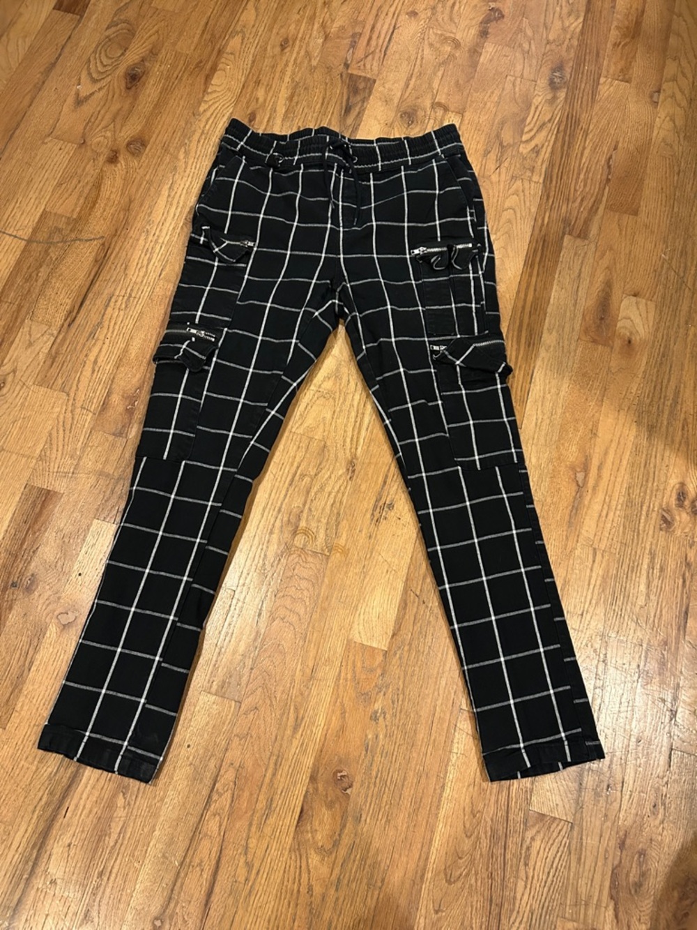 Hot Topic Black Windowpane Cargo Joggers